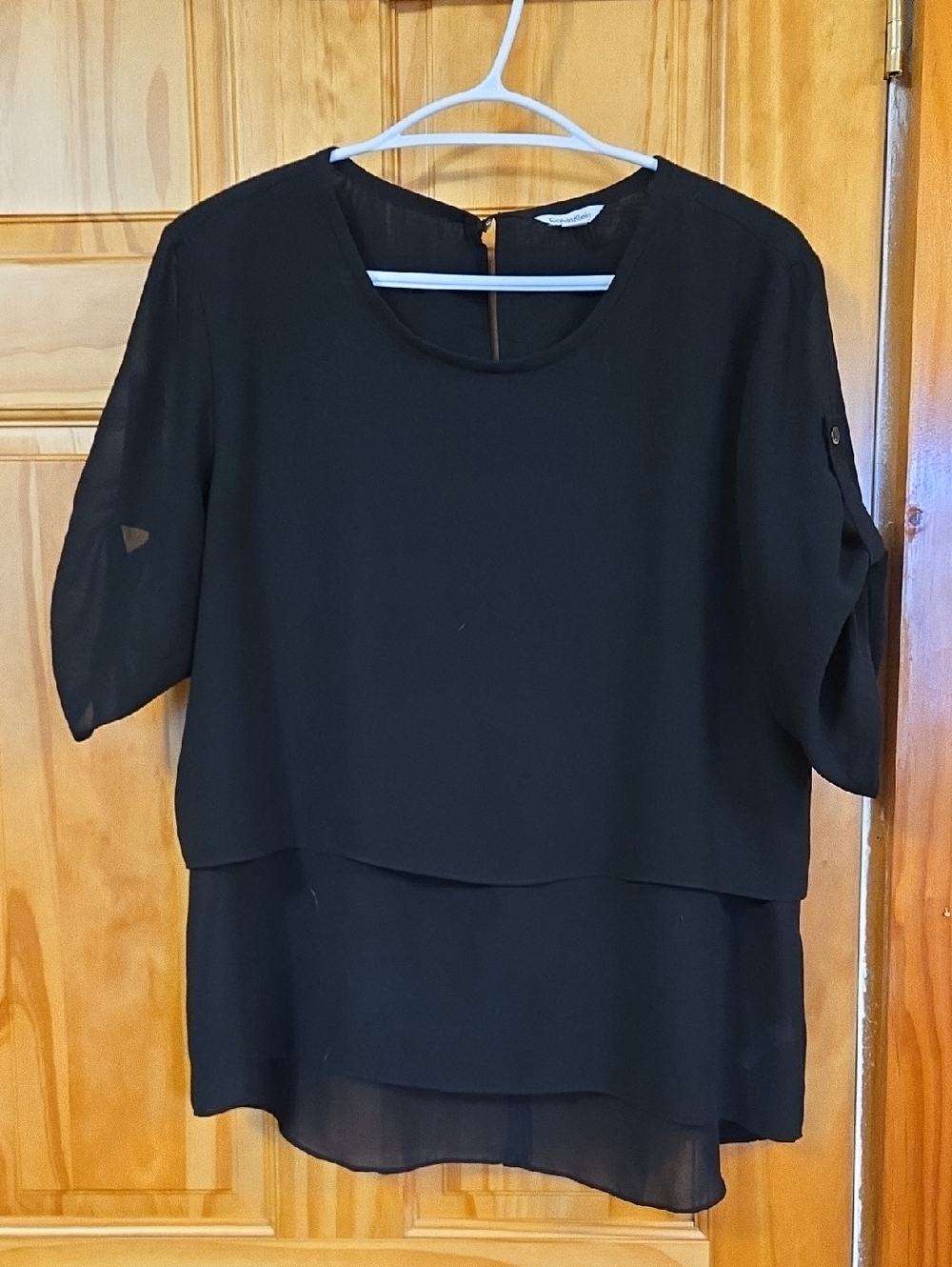 Calvin Klein Black Layered Chiffon Blouse